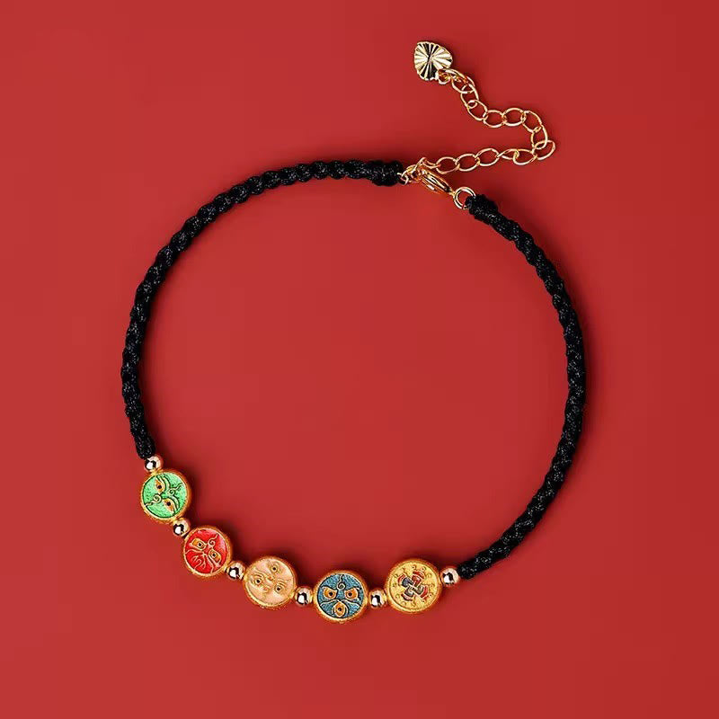 EverestArtStudios Scarlet Cord 925 Sterling Silver Five Pathways Deity Of Wealth Linking Wristband