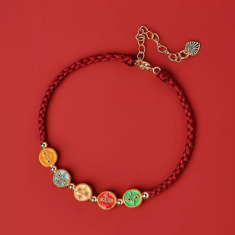 EverestArtStudios Scarlet Cord 925 Sterling Silver Five Pathways Deity Of Wealth Linking Wristband