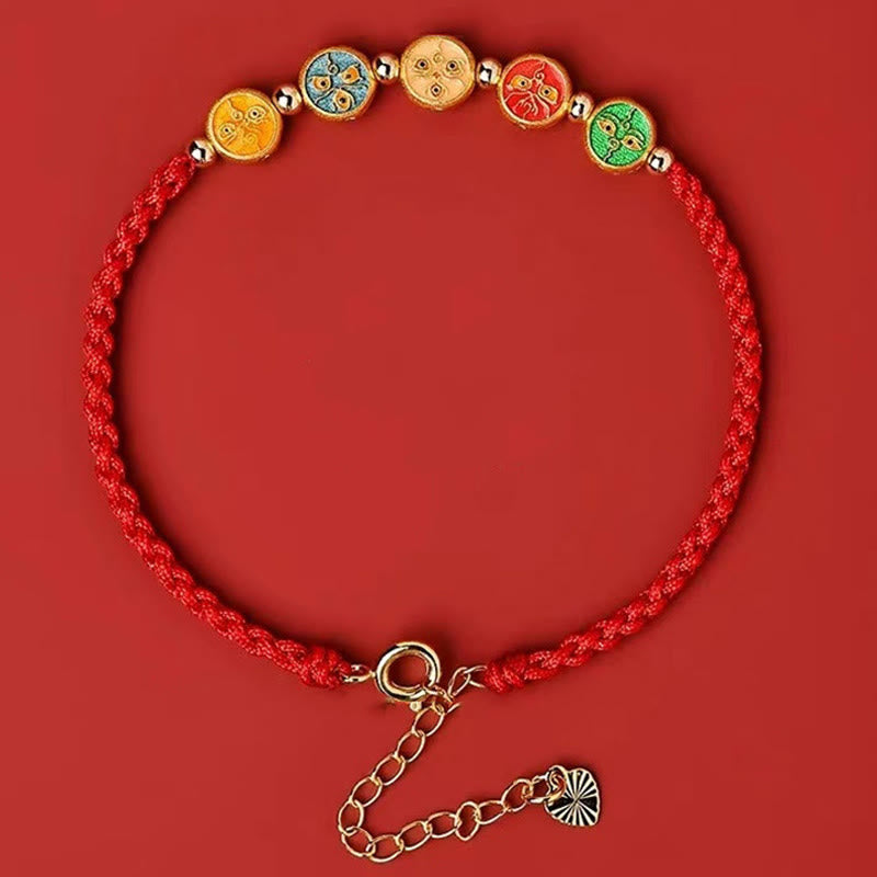 EverestArtStudios Scarlet Cord 925 Sterling Silver Five Pathways Deity Of Wealth Linking Wristband