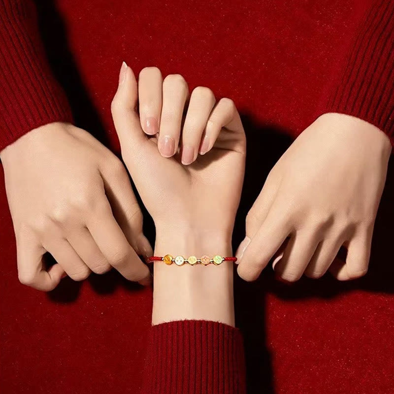 EverestArtStudios Scarlet Cord 925 Sterling Silver Five Pathways Deity Of Wealth Linking Wristband