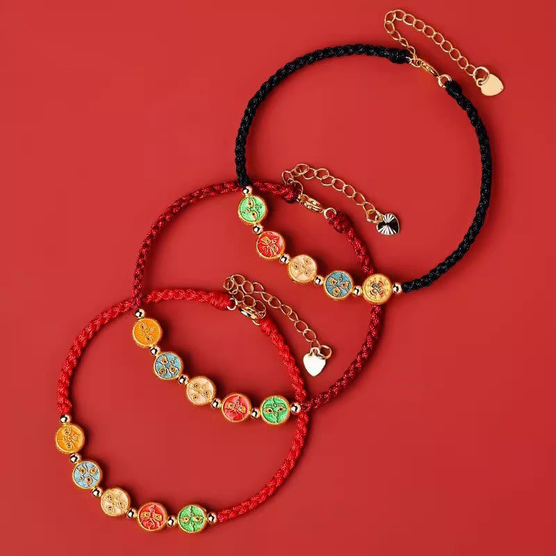 EverestArtStudios Scarlet Cord 925 Sterling Silver Five Pathways Deity Of Wealth Linking Wristband