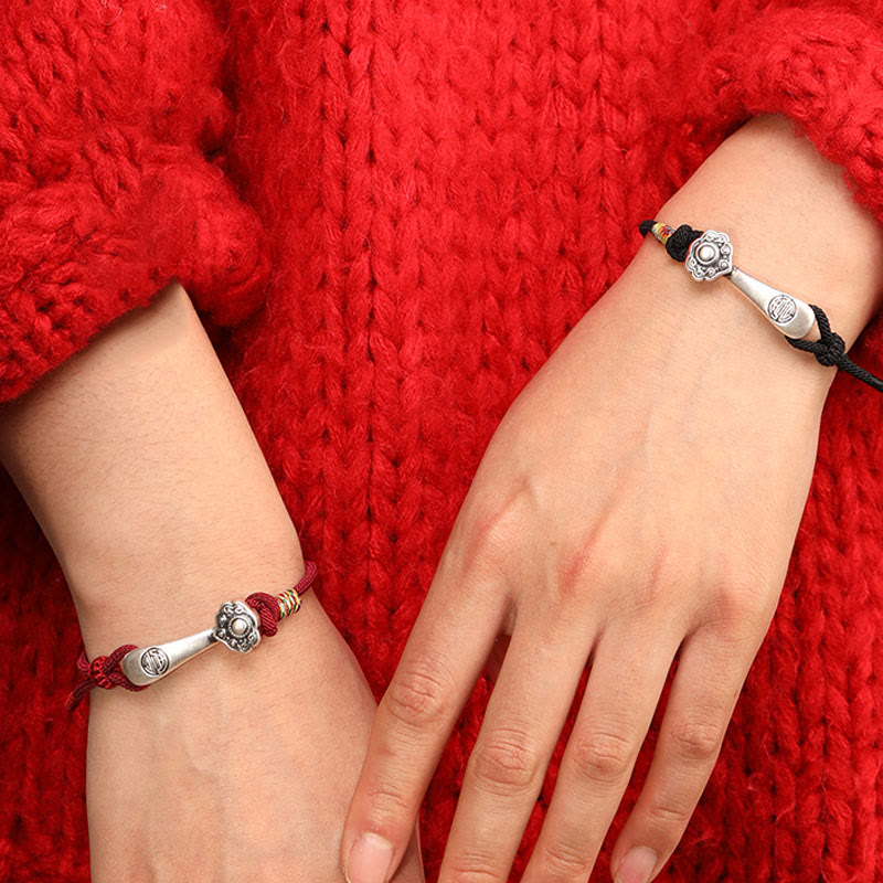 EverestArtStudios 999 Pure Silver Ruyi Sceptre Cord Protection Woven Bracelet