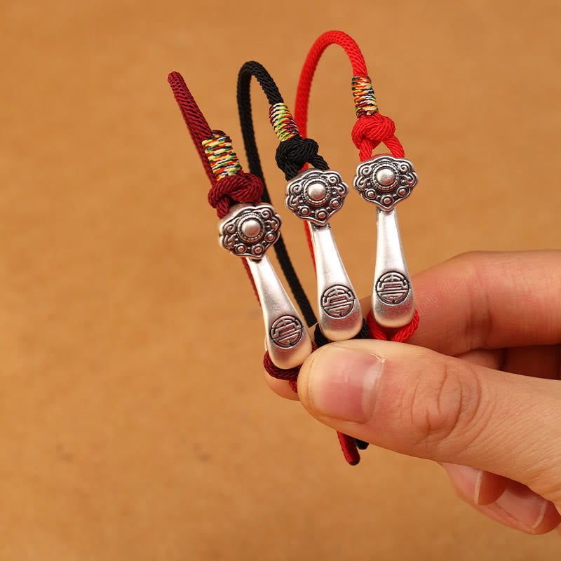 EverestArtStudios 999 Pure Silver Ruyi Sceptre Cord Protection Woven Bracelet