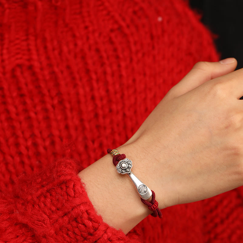 EverestArtStudios 999 Pure Silver Ruyi Sceptre Cord Protection Woven Bracelet