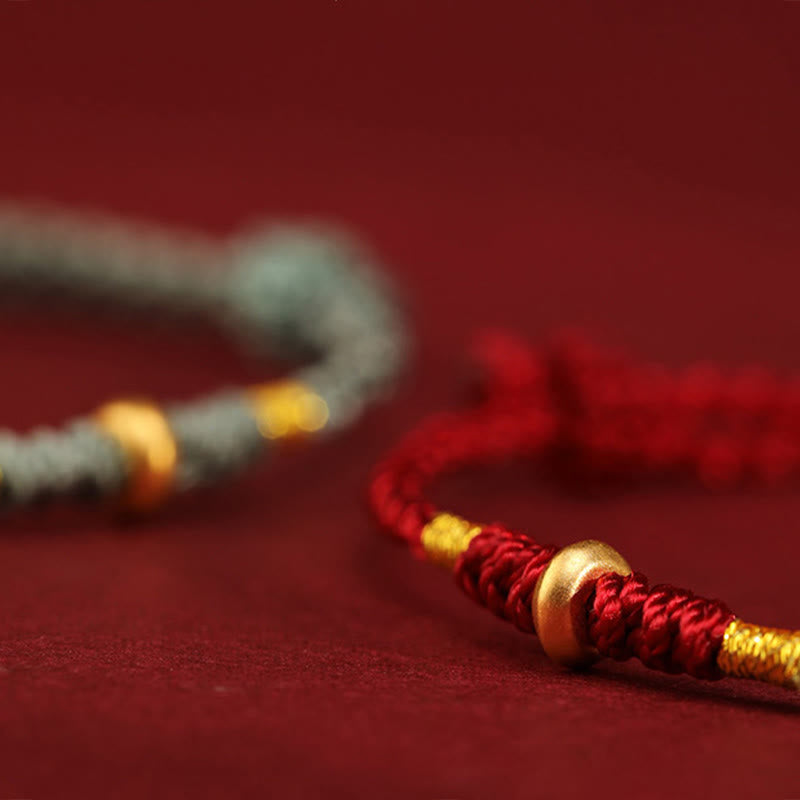 EverestArtStudios 999 Gold Tiny Fortune Beads Cord Protection Good Luck Woven Bracelet Anklet