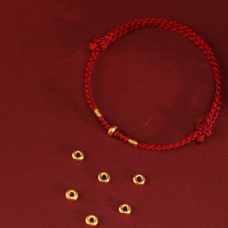 EverestArtStudios 999 Gold Tiny Fortune Beads Cord Protection Good Luck Woven Bracelet Anklet