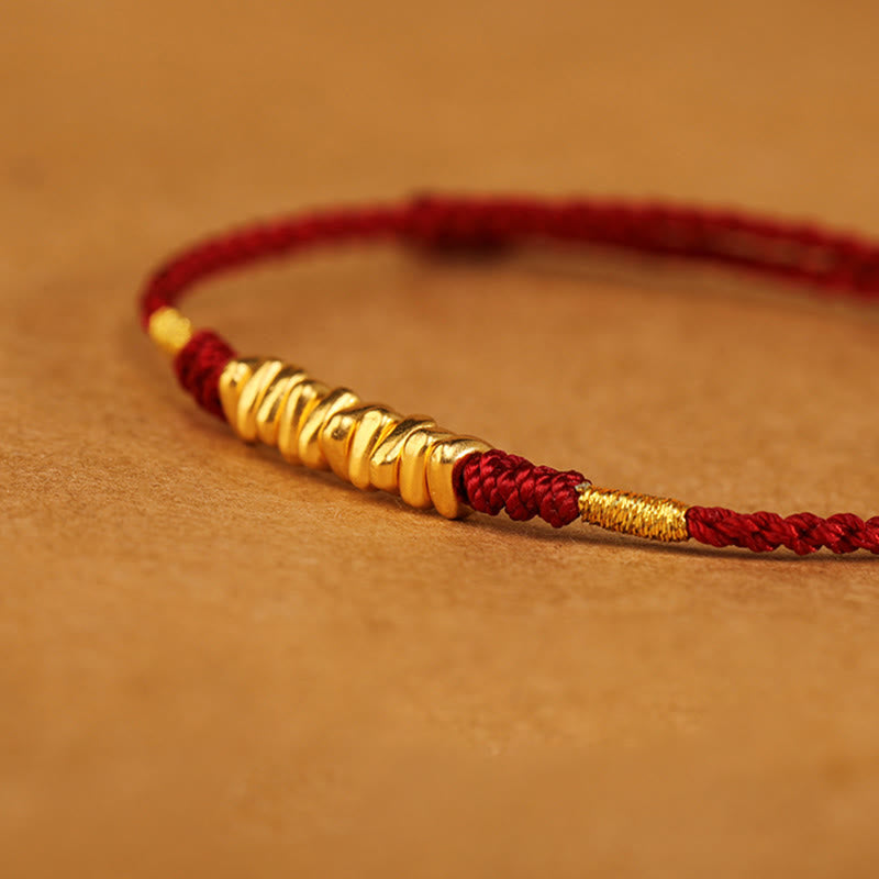 EverestArtStudios 999 Gold Tiny Charms Cord Safeguard Fortune Ultra-Slim Woven Bracelet