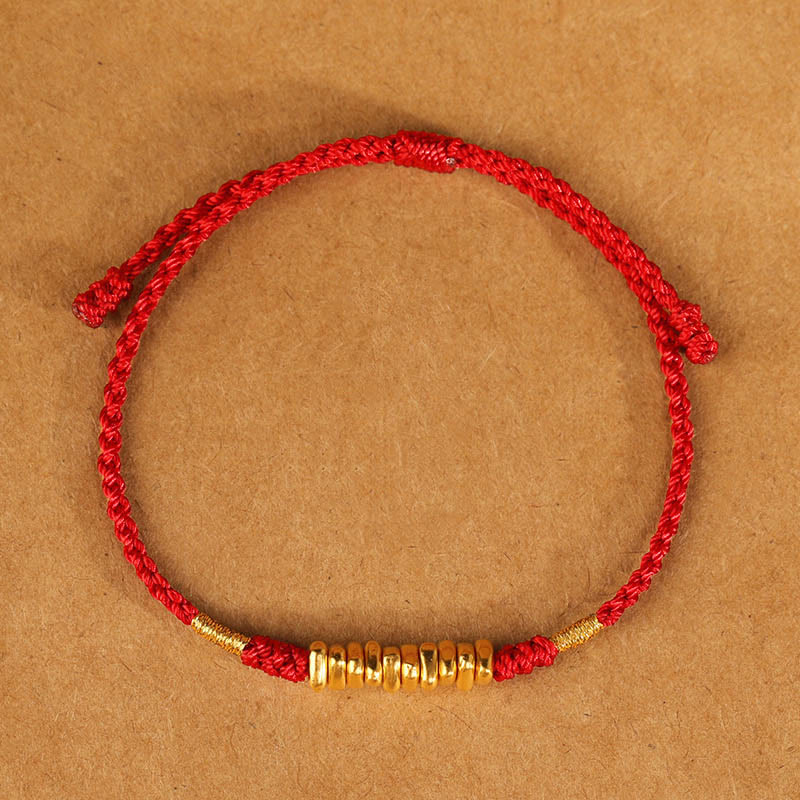 EverestArtStudios 999 Gold Tiny Charms Cord Safeguard Fortune Ultra-Slim Woven Bracelet