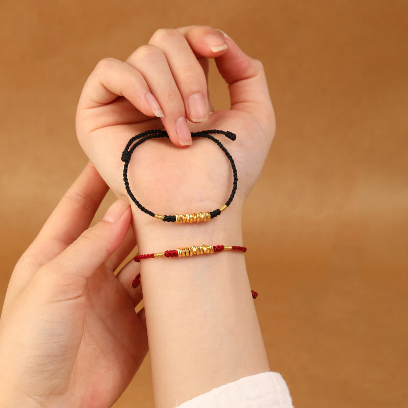 EverestArtStudios 999 Gold Tiny Charms Cord Safeguard Fortune Ultra-Slim Woven Bracelet