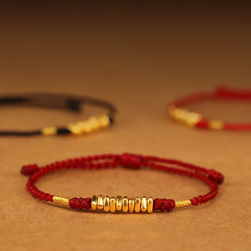 EverestArtStudios 999 Gold Tiny Charms Cord Safeguard Fortune Ultra-Slim Woven Bracelet