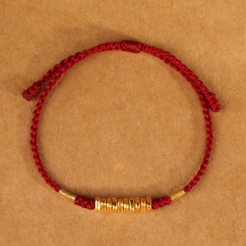 EverestArtStudios 999 Gold Tiny Charms Cord Safeguard Fortune Ultra-Slim Woven Bracelet