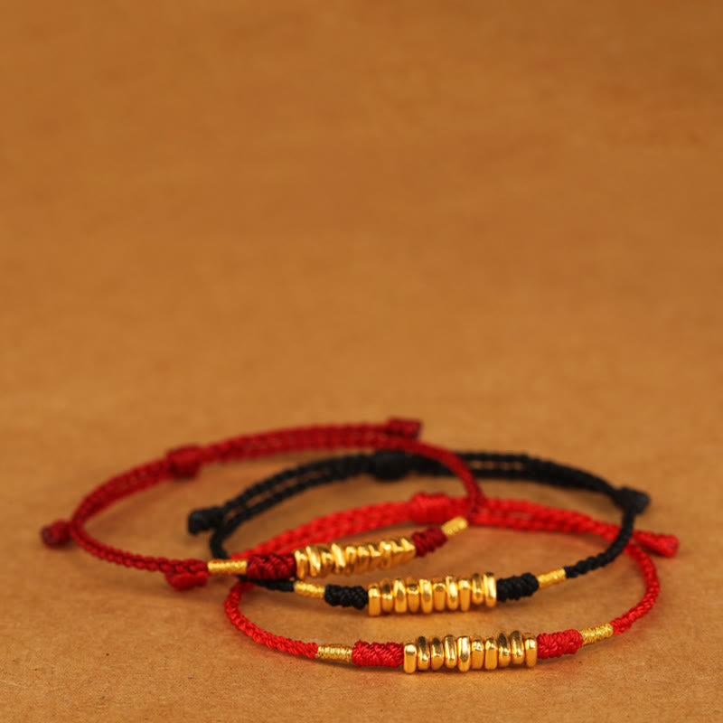 EverestArtStudios 999 Gold Tiny Charms Cord Safeguard Fortune Ultra-Slim Woven Bracelet