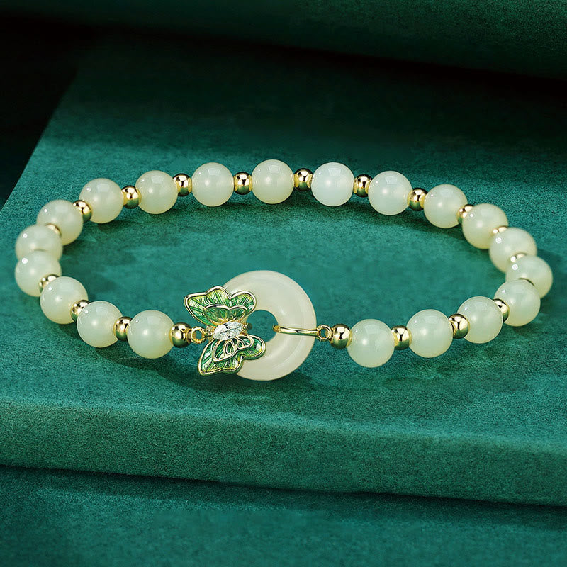EverestArtstudios 925 Sterling Silver Natural Hetian Jade Peace Buckle Butterfly Zircon Luck Bracelet Necklace Pendant