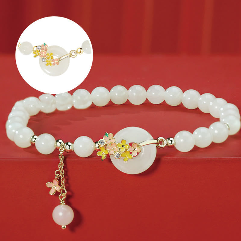 EverestArtstudios 925 Sterling Silver Natural Hetian Jade Osmanthus Flowers Peace Buckle Zircon Luck Bracelet Necklace Pendant