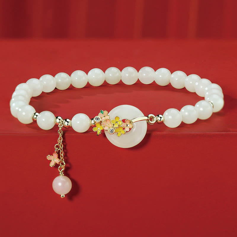 EverestArtstudios 925 Sterling Silver Natural Hetian Jade Osmanthus Flowers Peace Buckle Zircon Luck Bracelet Necklace Pendant