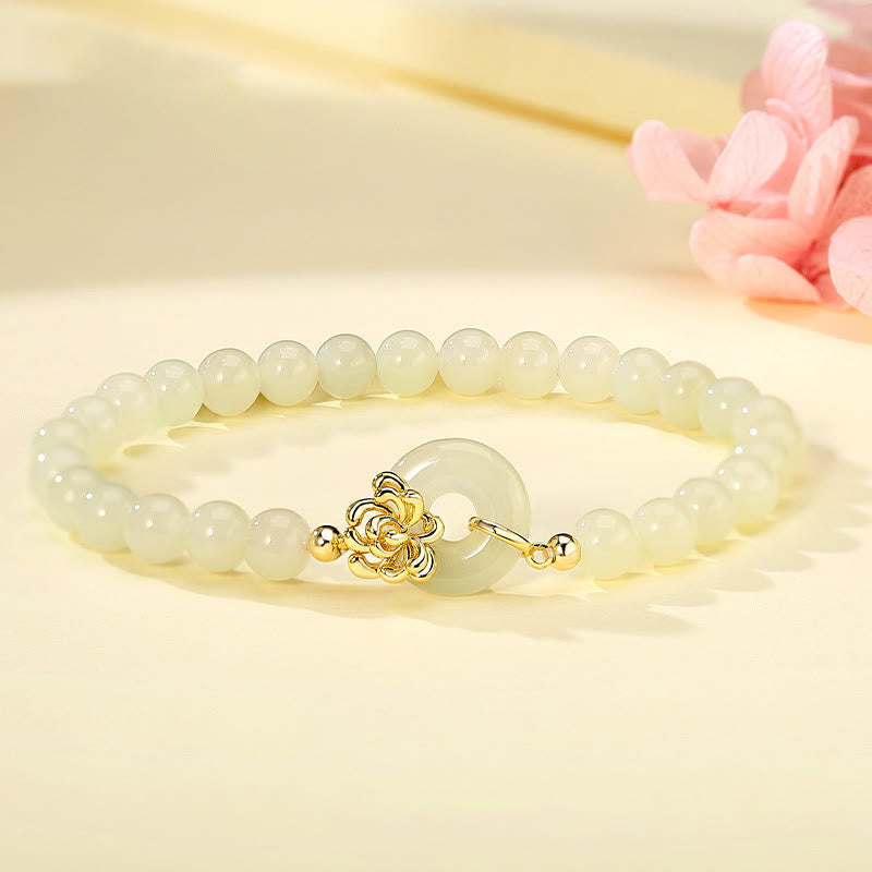 EverestArtstudios 925 Sterling Silver Natural Hetian Jade Autumn Chrysanthemum Peace Buckle Prosperity Bracelet