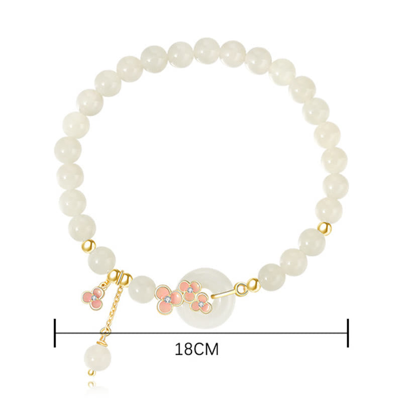 EverestArtStudios 925 Sterling Silver Natural Hetian Jade Peach Blossom Peace Buckle Zircon Luck Bracelet Necklace Pendant