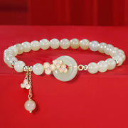 EverestArtStudios 925 Sterling Silver Natural Hetian Jade Peach Blossom Peace Buckle Zircon Luck Bracelet Necklace Pendant
