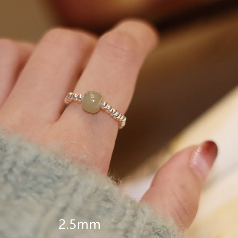 EverestArtstudios 925 Sterling Silver Natural Small Hetian Jade Red Agate Pearl Bead Prosperity Elastic Ring