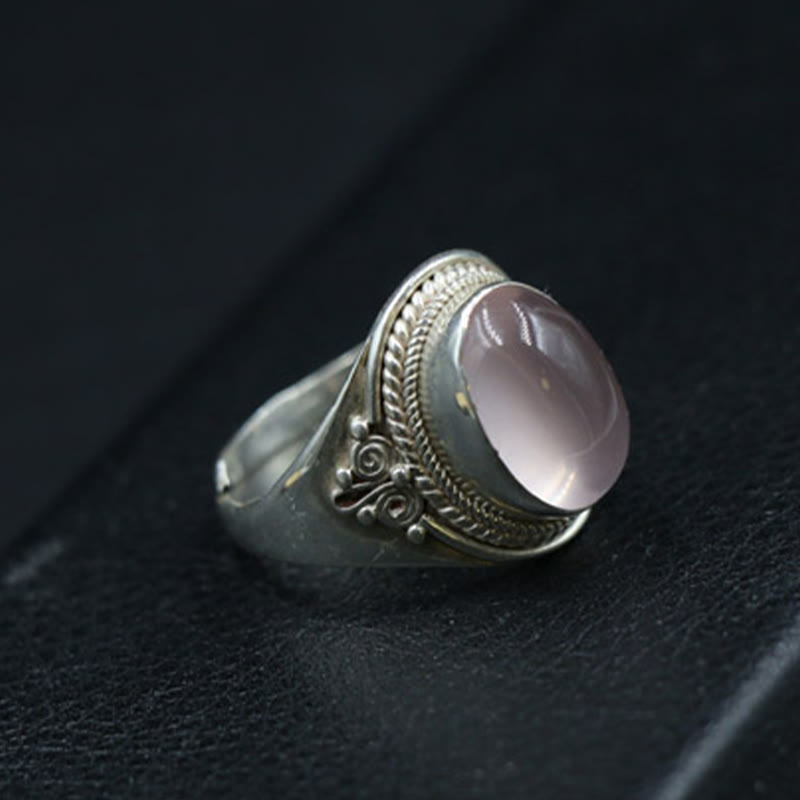 EverestArtstudios 925 Sterling Silver Handmade Natural Rose Quartz Loving Energy Adjustable Ring