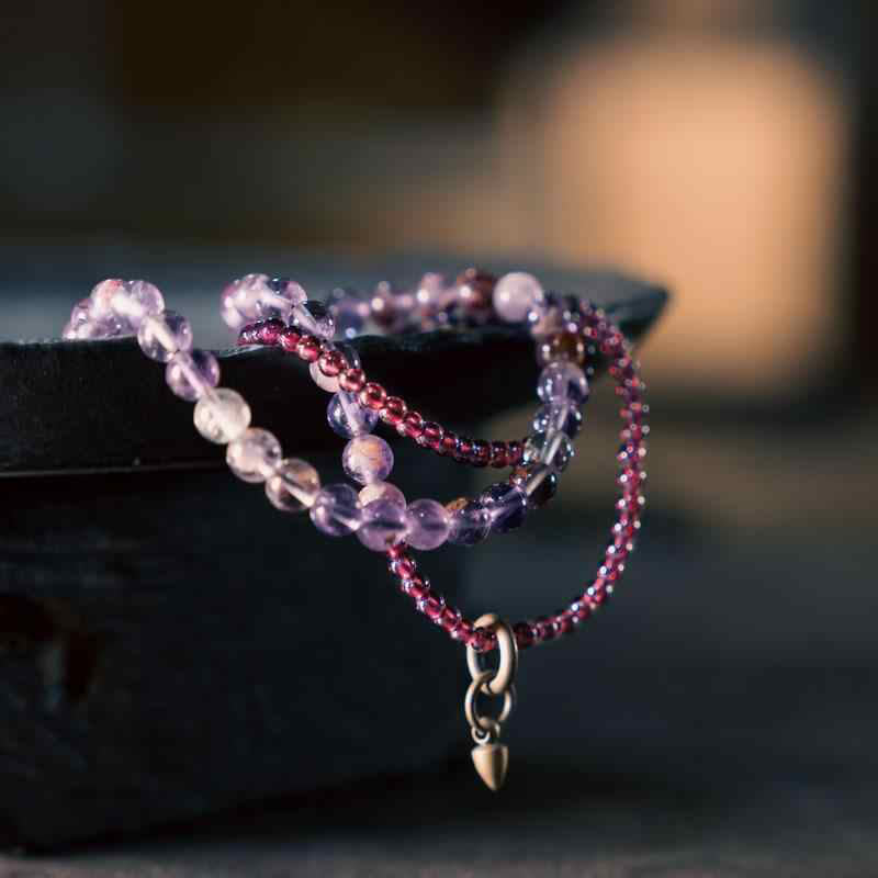 EverestArtstudios Vintage 6mm Amethyst 4mm Garnet Multilayer Balance Bracelet