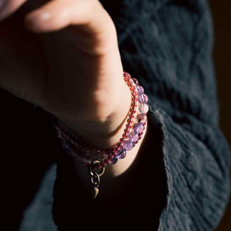 EverestArtstudios Vintage 6mm Amethyst 4mm Garnet Multilayer Balance Bracelet