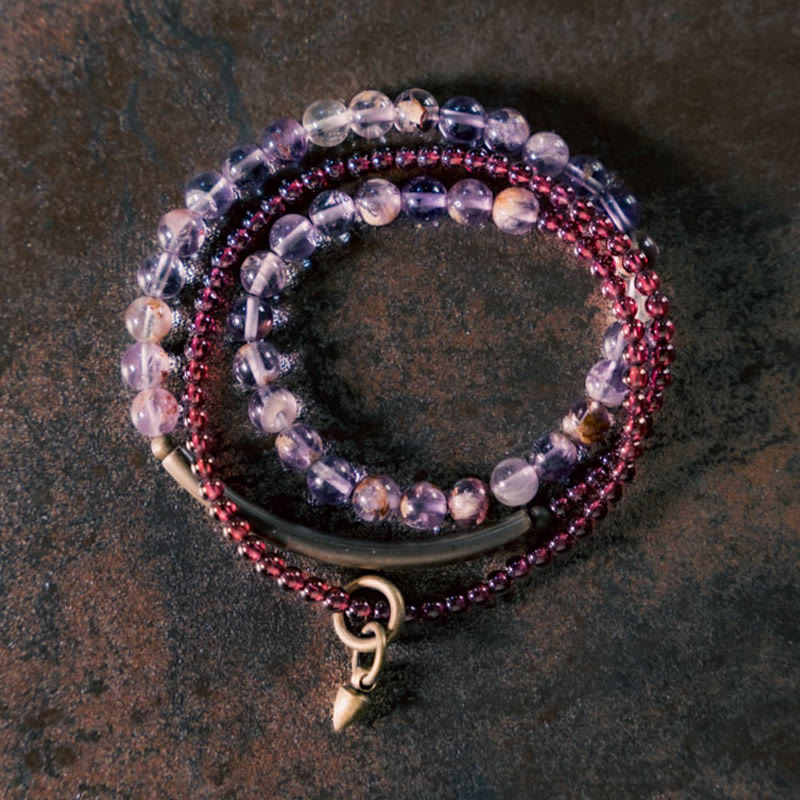 EverestArtstudios Vintage 6mm Amethyst 4mm Garnet Multilayer Balance Bracelet