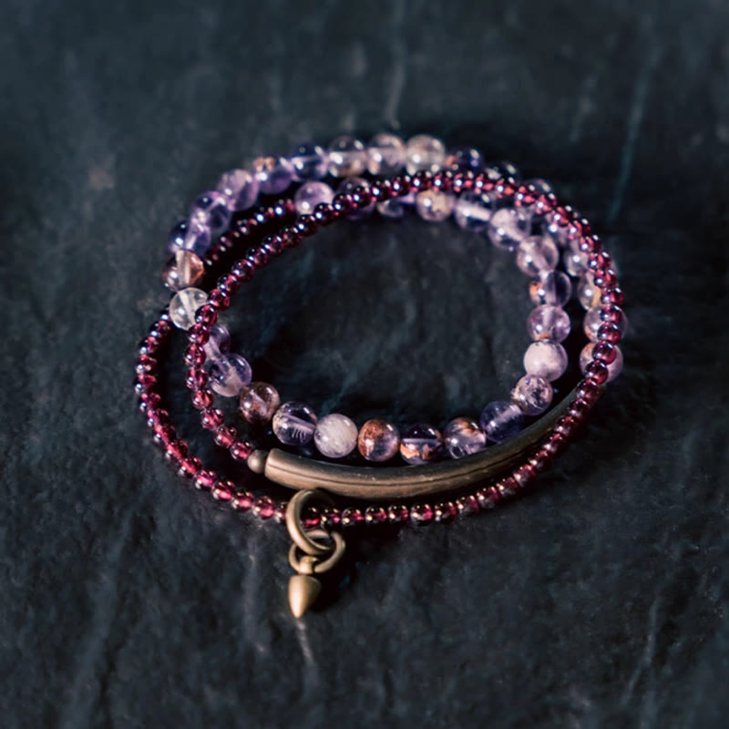 EverestArtstudios Vintage 6mm Amethyst 4mm Garnet Multilayer Balance Bracelet