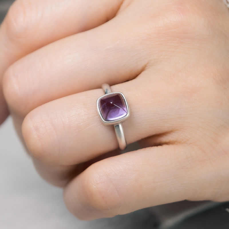 EverestArtstudios Natural 925 Sterling Silver Amethyst Adjustable Balance Ring
