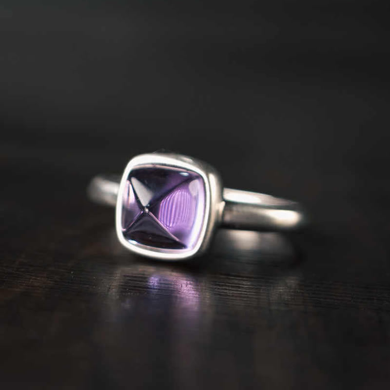 EverestArtstudios Natural 925 Sterling Silver Amethyst Adjustable Balance Ring