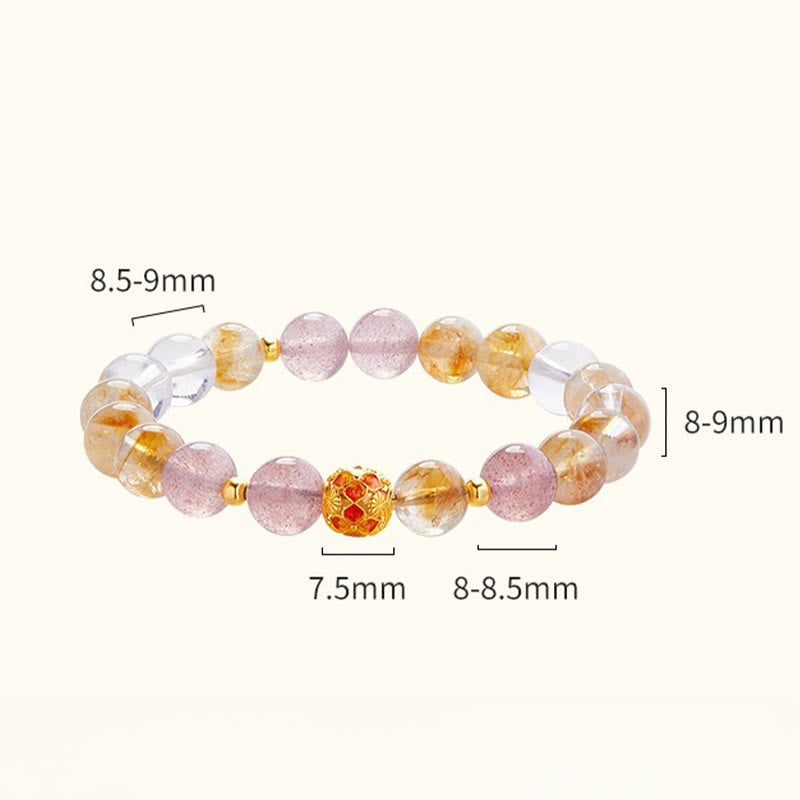 EverestArtstudios 999 Sterling Silver Citrine Strawberry Quartz White Crystal Protection Bracelet