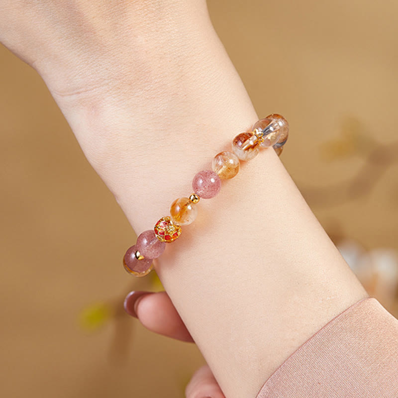 EverestArtstudios 999 Sterling Silver Citrine Strawberry Quartz White Crystal Protection Bracelet
