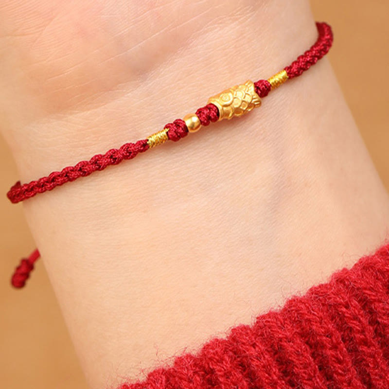 EverestArtStudios 999 Gold Fortune Defense Carp Artisanal Woven Cord Bangle