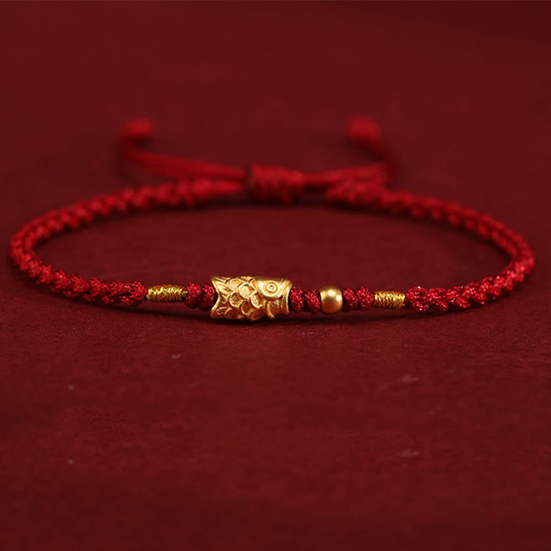 EverestArtStudios 999 Gold Fortune Defense Carp Artisanal Woven Cord Bangle