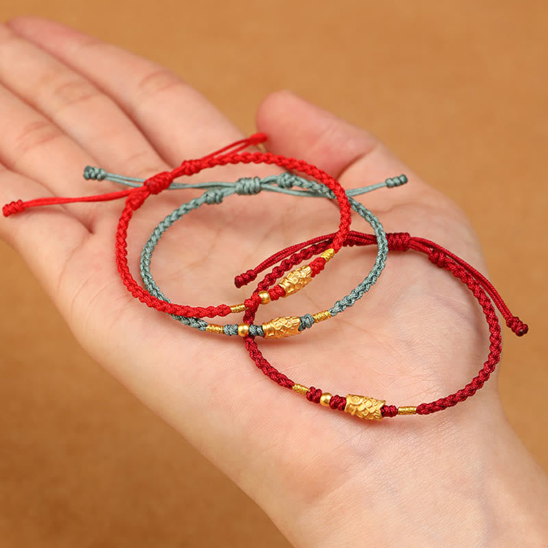 EverestArtStudios 999 Gold Fortune Defense Carp Artisanal Woven Cord Bangle