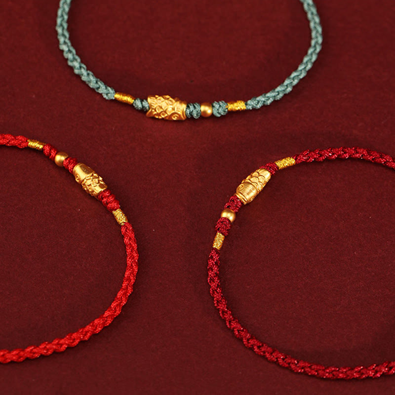 EverestArtStudios 999 Gold Fortune Defense Carp Artisanal Woven Cord Bangle