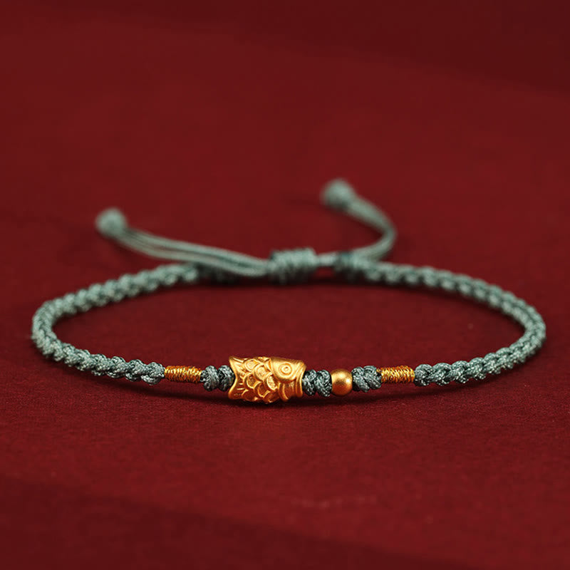 EverestArtStudios 999 Gold Fortune Defense Carp Artisanal Woven Cord Bangle