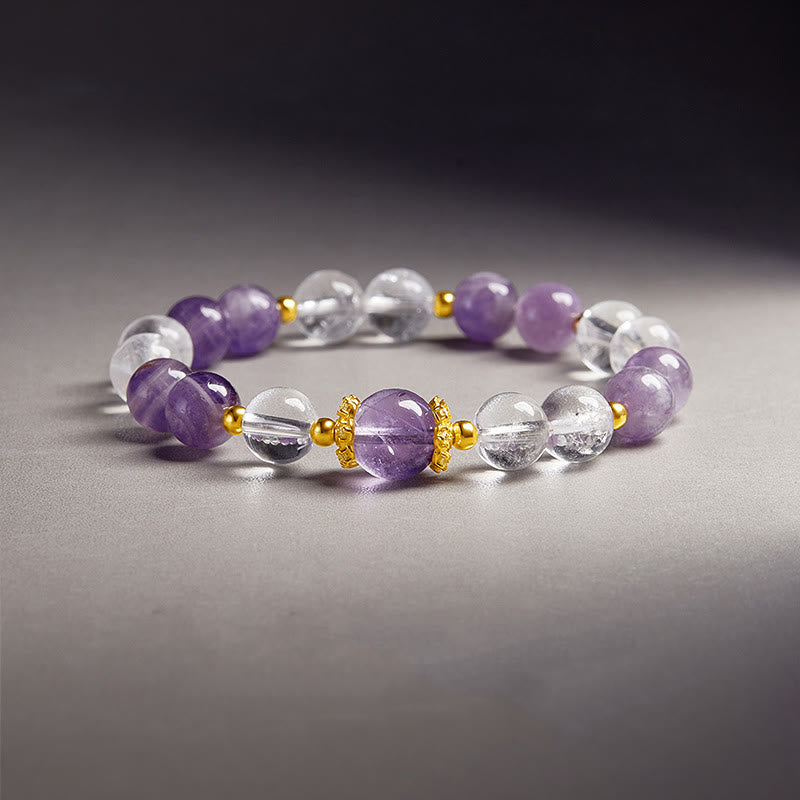 EverestArtstudios 925 Sterling Silver Natural Amethyst White Crystal Balance Bracelet