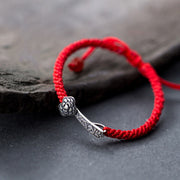 EverestArtStudios Vintage 925 Sterling Silver Ruyi As One Wishes Red Cord Woven Fortune Bracelet