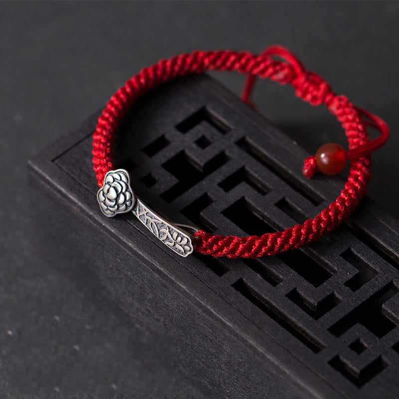 EverestArtStudios Vintage 925 Sterling Silver Ruyi As One Wishes Red Cord Woven Fortune Bracelet