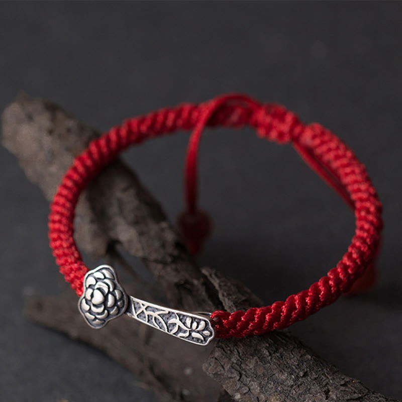 EverestArtStudios Vintage 925 Sterling Silver Ruyi As One Wishes Red Cord Woven Fortune Bracelet