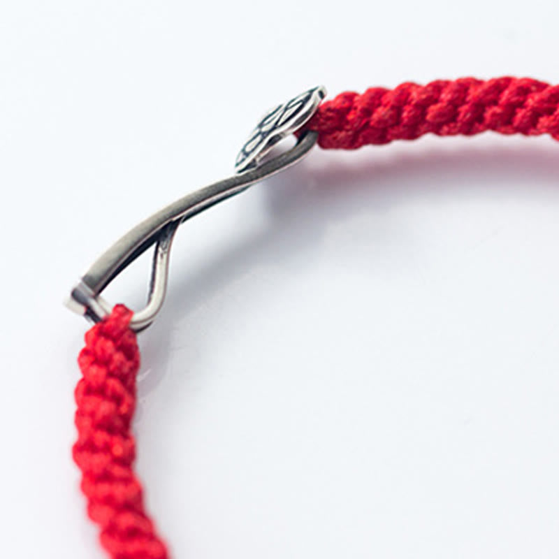 EverestArtStudios Vintage 925 Sterling Silver Ruyi As One Wishes Red Cord Woven Fortune Bracelet