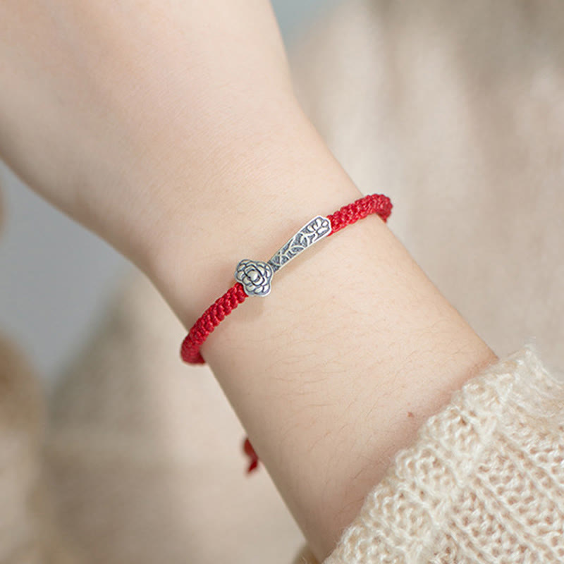 EverestArtStudios Vintage 925 Sterling Silver Ruyi As One Wishes Red Cord Woven Fortune Bracelet