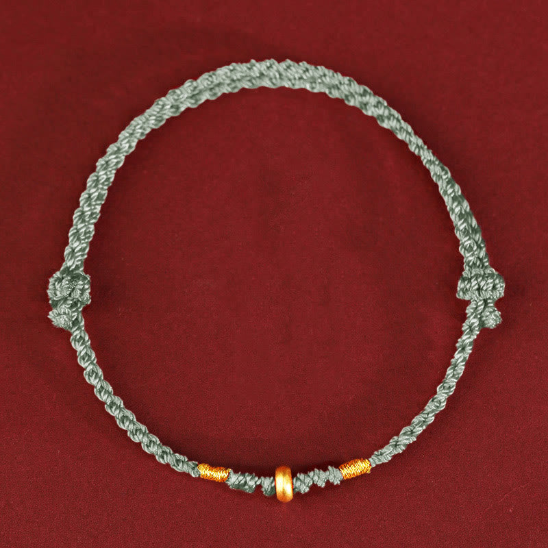 EverestArtStudios 999 Gold Tiny Fortune Beads Cord Protection Good Luck Woven Bracelet Anklet