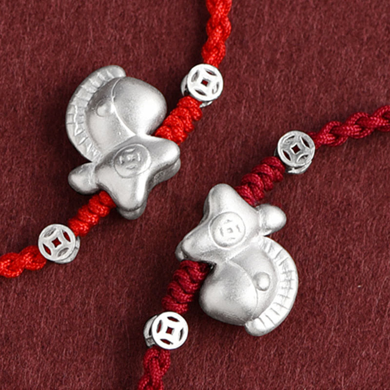 EverestArtStudios Year of the Horse 999 Sterling Silver Copper Coins Luck Rope Braided Bracelet Anklet