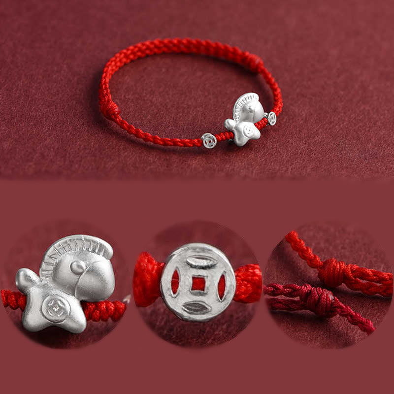 EverestArtStudios Year of the Horse 999 Sterling Silver Copper Coins Luck Rope Braided Bracelet Anklet