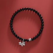 EverestArtstudios Year Of The Horse 925 Sterling Silver Natural Black Obsidian Strength Bracelet