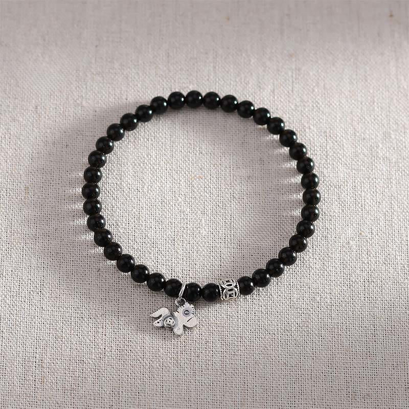EverestArtstudios Year Of The Horse 925 Sterling Silver Natural Black Obsidian Strength Bracelet