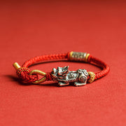 EverestArtStudios 925 Sterling Silver Pixiu Om Mani Padme Hum Protection Cord Bracelet