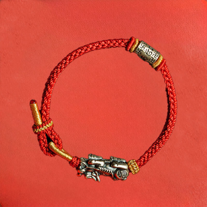 EverestArtStudios 925 Sterling Silver Pixiu Om Mani Padme Hum Protection Cord Bracelet